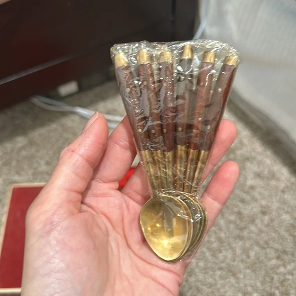 Vintage Mid-Century Thailand Bronze and Rosewood Dessert Set - Picture 4 of 4